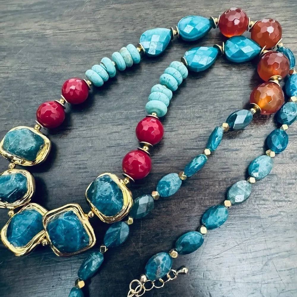 Barse Turquoise Red Orange Stone Beaded Necklace